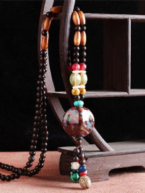Vintage Etnický Geometrický Tvar Korálkový Prívesok So Strapcom Keramika Bodhi Drevené Náhrdelníky S Korálkami