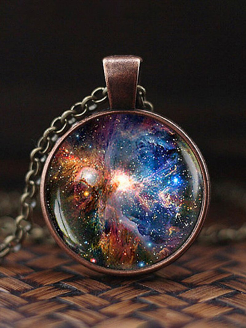 Vintage Glass Gem Women Náhrdelník Vesmír Starry Sky Prívesok Šperky