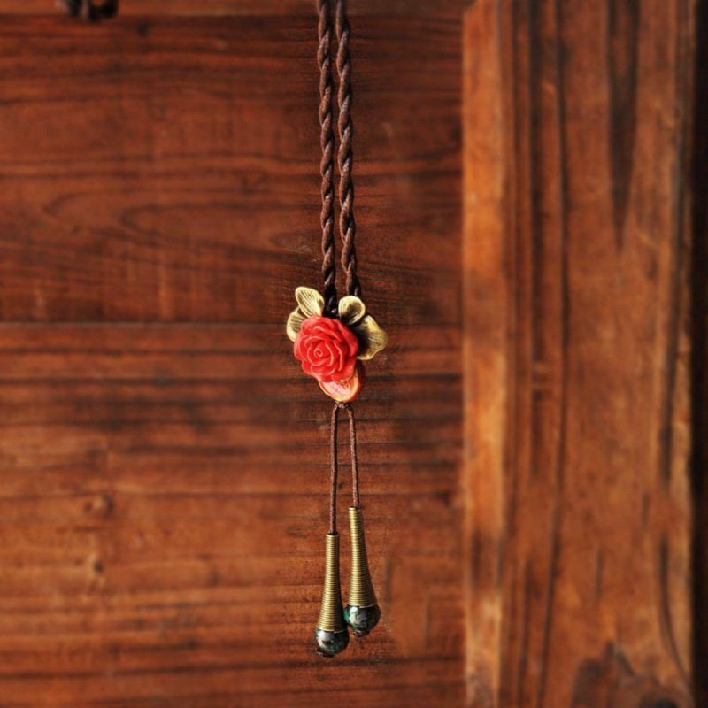 Vintage Kvetinový Prívesok Náhrdelník S Okrúhlym Trúbkovým Príveskom S Etnickým Šperkom Pre Ženy