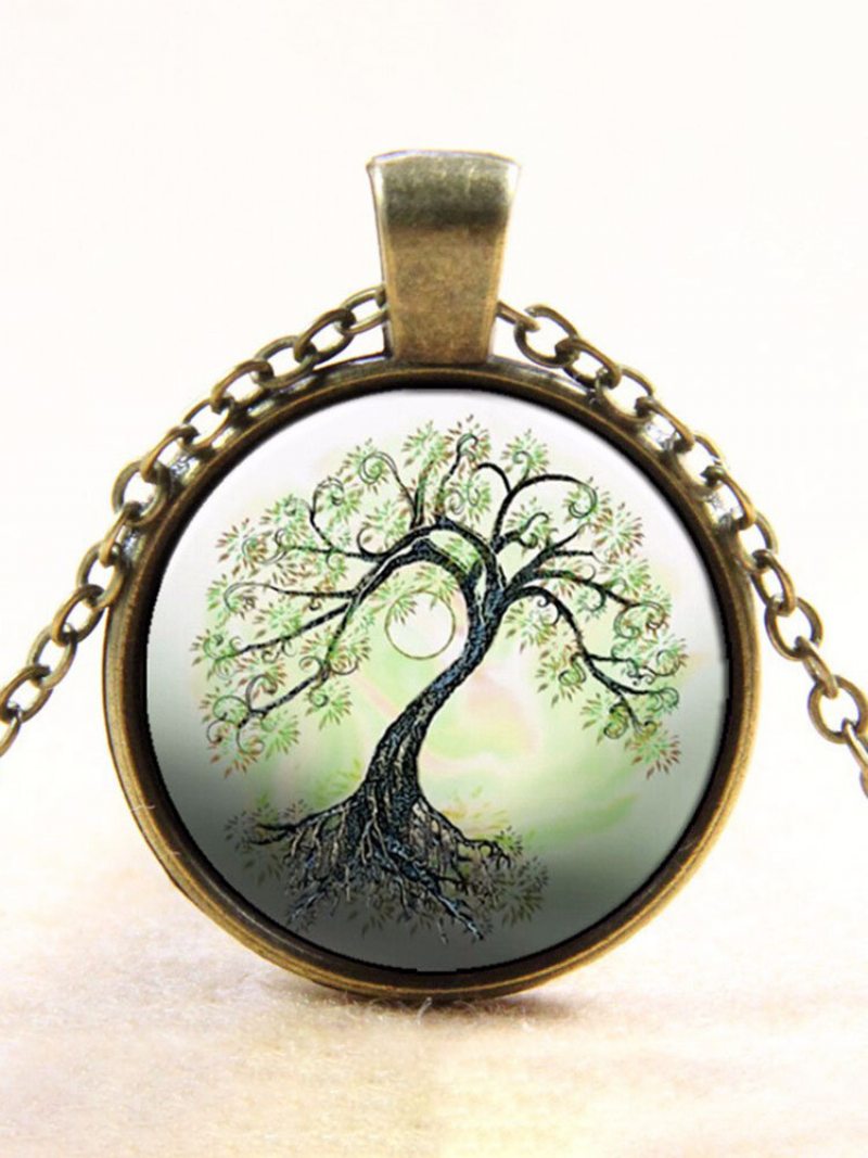 Vintage Náhrdelníky Tree Of Life S Okrúhlym Skleneným Drahokamom Time Gem Pre Ženy