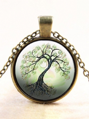 Vintage Náhrdelníky Tree Of Life S Okrúhlym Skleneným Drahokamom Time Gem Pre Ženy