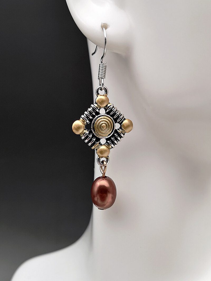 Vintage Perlový Dámsky Náhrdelník Dvojfarebný Prívesok S Dutým Kosoštvorcom Náušnice Šperky Darček