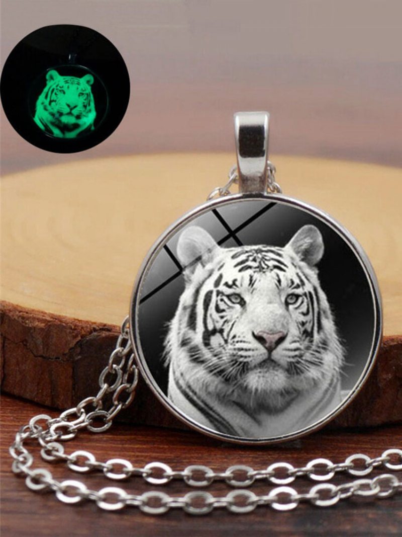 Vintage Sklenená Potlač Dámsky Náhrdelník Svetelný Prívesok Tiger Head Sveter Retiazka Na Šperky