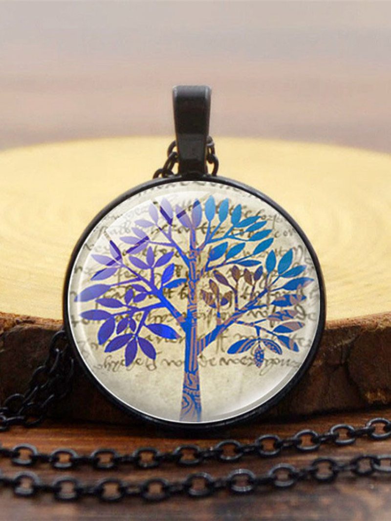 Vintage Sklenená Potlač Dámsky Náhrdelník Tree Of Life Prívesok Na Kľúčnu Kosť