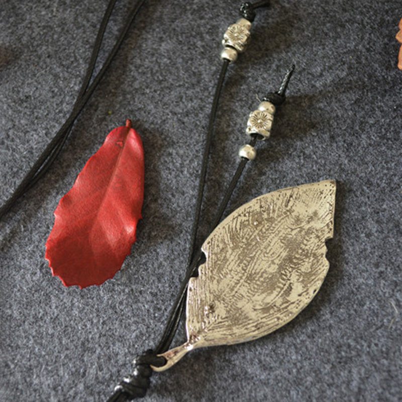 Vintage Strapcový Prívesok Náhrdelník Kovový Listový Dlhý Sveter Retiazka Etnické Šperky