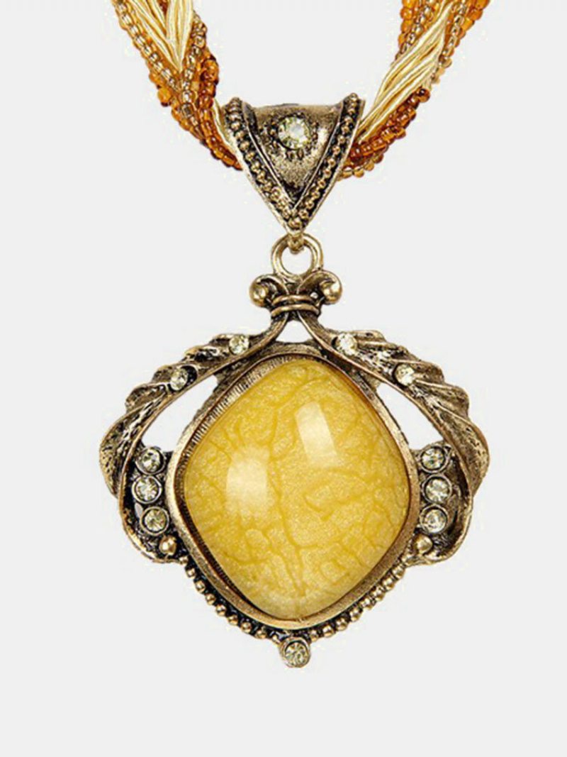 Zliatina Tyrkysová Vintage Bohémsky Ručne Vyrobený Diamantový Náhrdelník S Príveskom