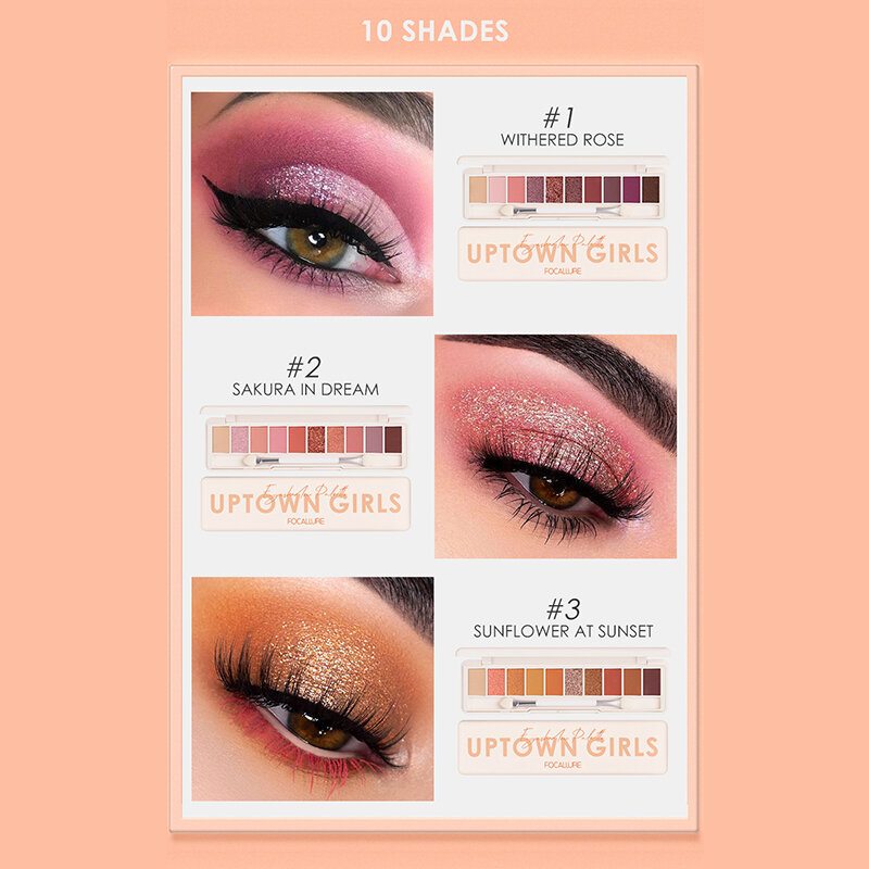 10 Farieb Palety Očných Tieňov Conceler Matte Shimmer Glitter Waterproof Eyeshadow Powder