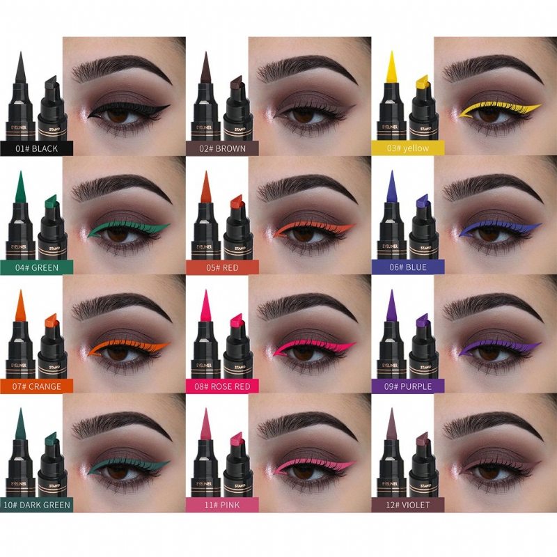 12 Farieb Dvojhlavé Pero Na Očné Linky Fluorescenčné Tekuté S Trojuholníkom Pečiatka S Perom Na Očný Make-up