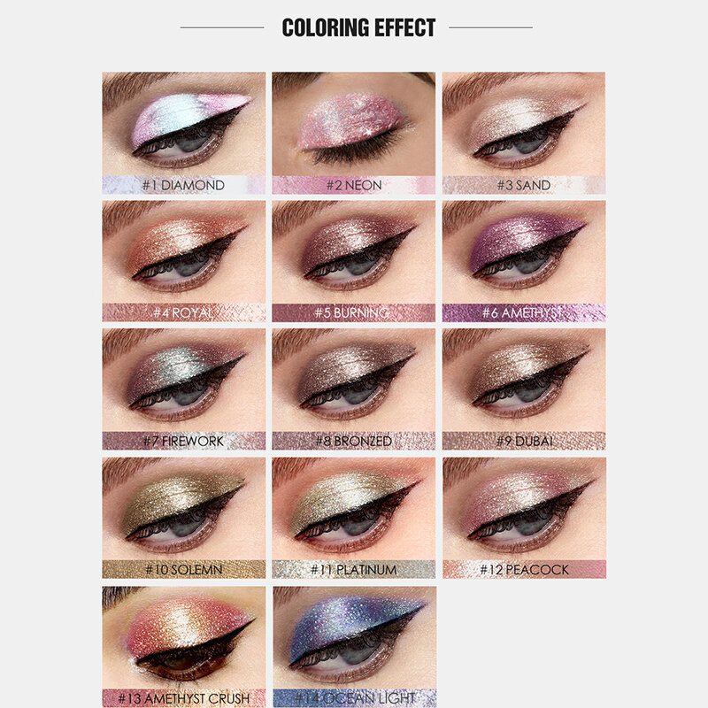 14 Farieb Tekuté Očné Tiene Flitre Earth Color Shimmer Rozjasňujú Make-up Vodotesné