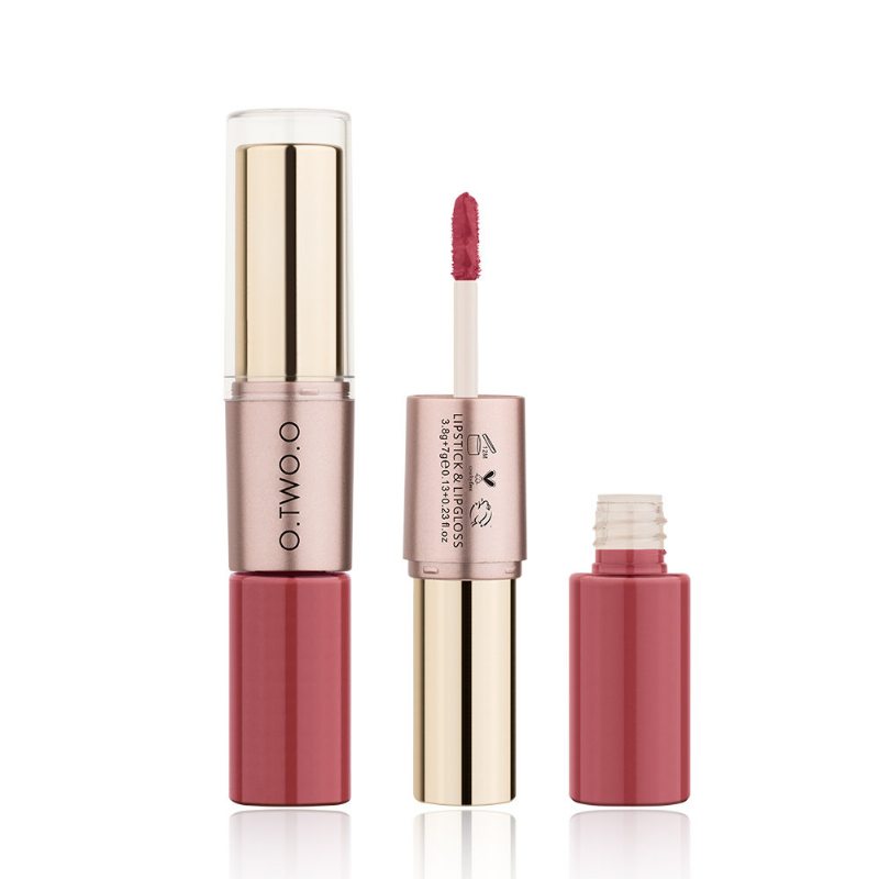 Dvojhlavý Natural Long-lasting Lipstick Nelepivý Cup Matte Lip Gloss 2v1 Makeup