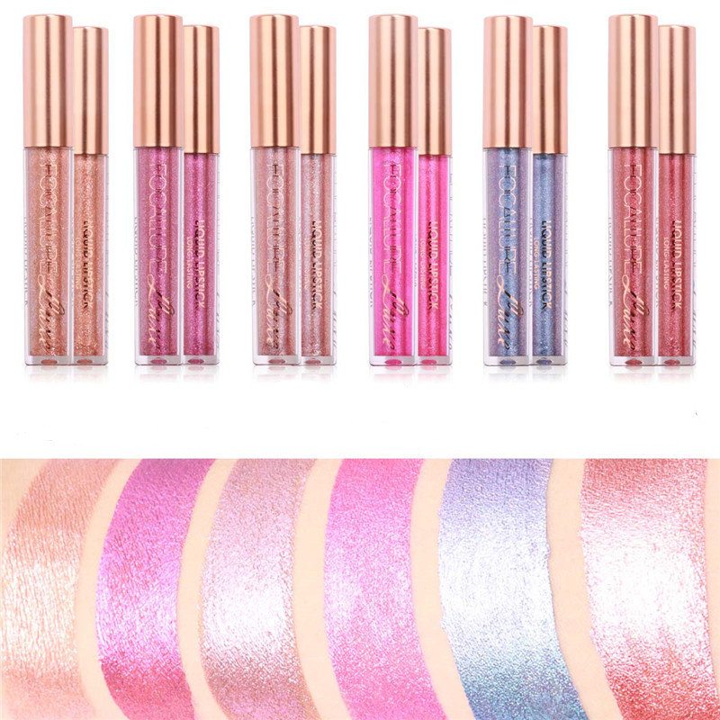 Focallure Glitter Color Matte Lip Gloss Diamond Sand Sexy Perleťový Tekutý Rúž 6 Farieb