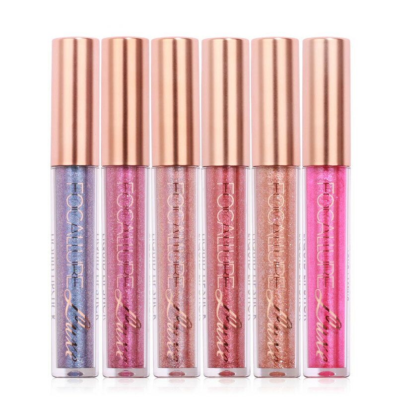 Focallure Glitter Color Matte Lip Gloss Diamond Sand Sexy Perleťový Tekutý Rúž 6 Farieb