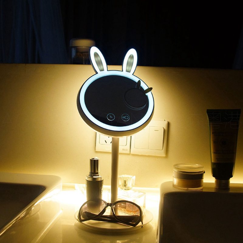 Králik Led Make-up Zrkadlo Roztomilé 3 Farebné Režimy Osvetlenia Usb Nabíjanie Rozsvietené Stolová Lampa So Zväčšením