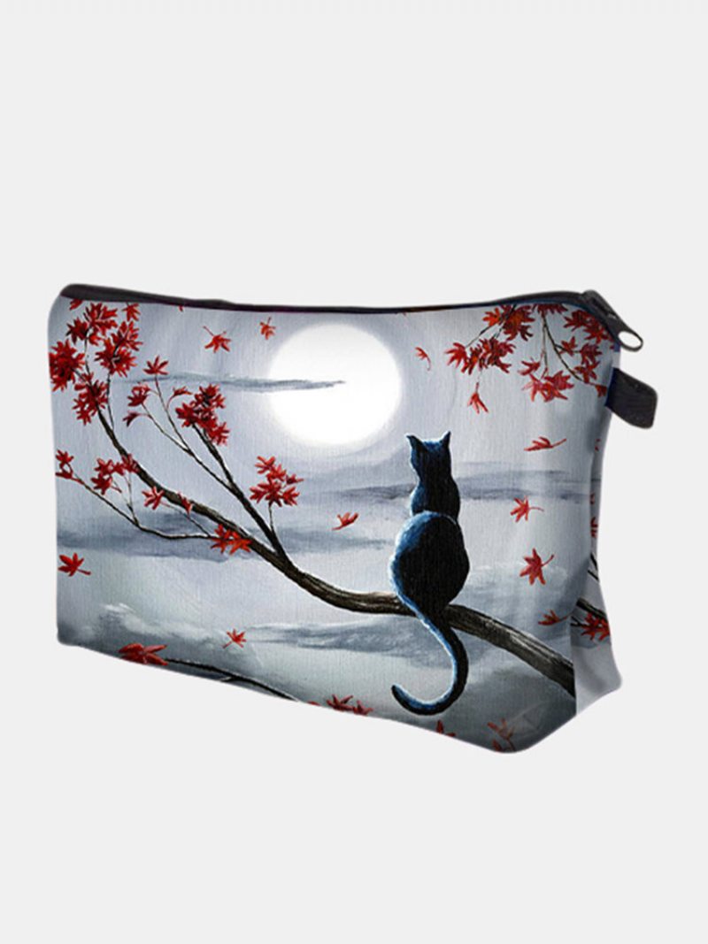 Prenosná Taška Na Líčenie Pre Mačky Vyzerajúcu Na Mesiaci Pre Ženy Travel Wash Storage Bag