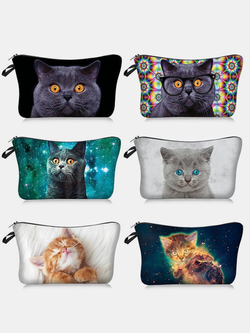 Prenosná Taška Na Líčenie S Potlačou Cat Starry Sky Travel Women Wash Storage Bag