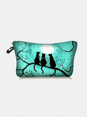 Prenosná Taška Na Líčenie Three Black Cat Full Moon Printed Women Travel Wash Storage Bag