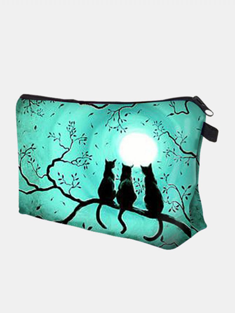 Prenosná Taška Na Líčenie Three Black Cat Full Moon Printed Women Travel Wash Storage Bag