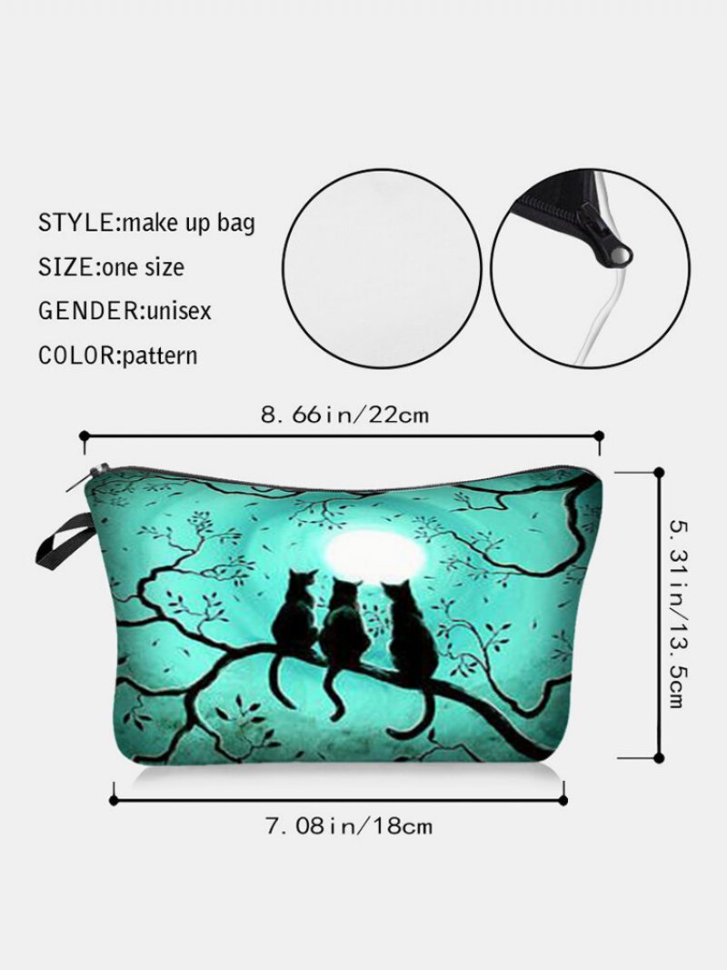 Prenosná Taška Na Líčenie Three Black Cat Full Moon Printed Women Travel Wash Storage Bag