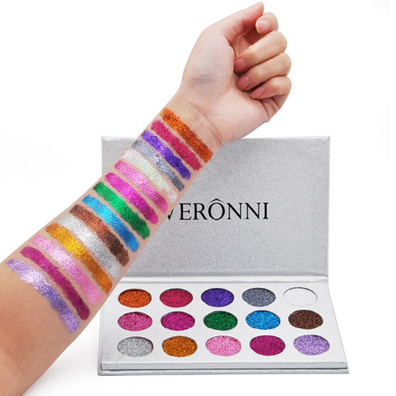 Veronni 15 Farieb Trblietavá Paleta Očných Tieňov Diamond Rainbow Make Up Cosmetic Lisované Trblietky Eye Sh