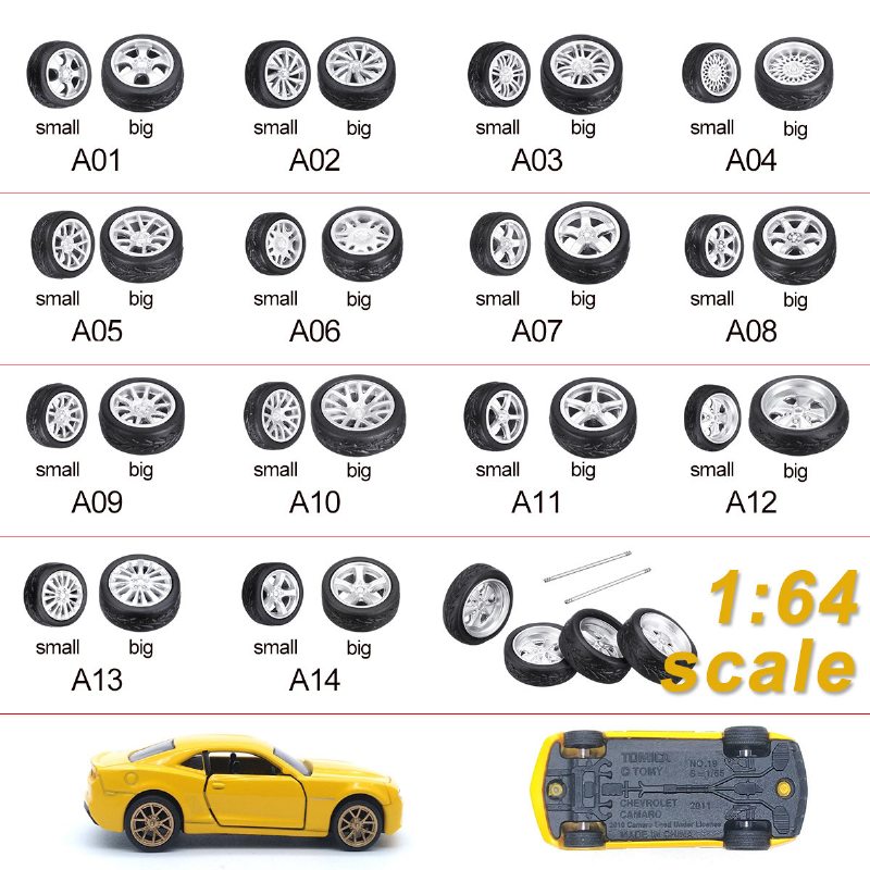 4ks Zliatinových Kolies Sada Pneumatík Ráfiky A Nápravy Model Auta Pre 1/64 Upravené Vozidlo