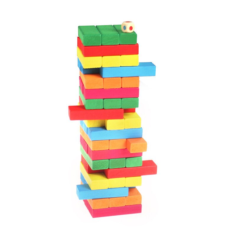 51 Ks Viacfarebné Drevené Tumbling Stohovanie Veža Stavebné Kocky Detská Rodinná Spoločenská Hra Domino