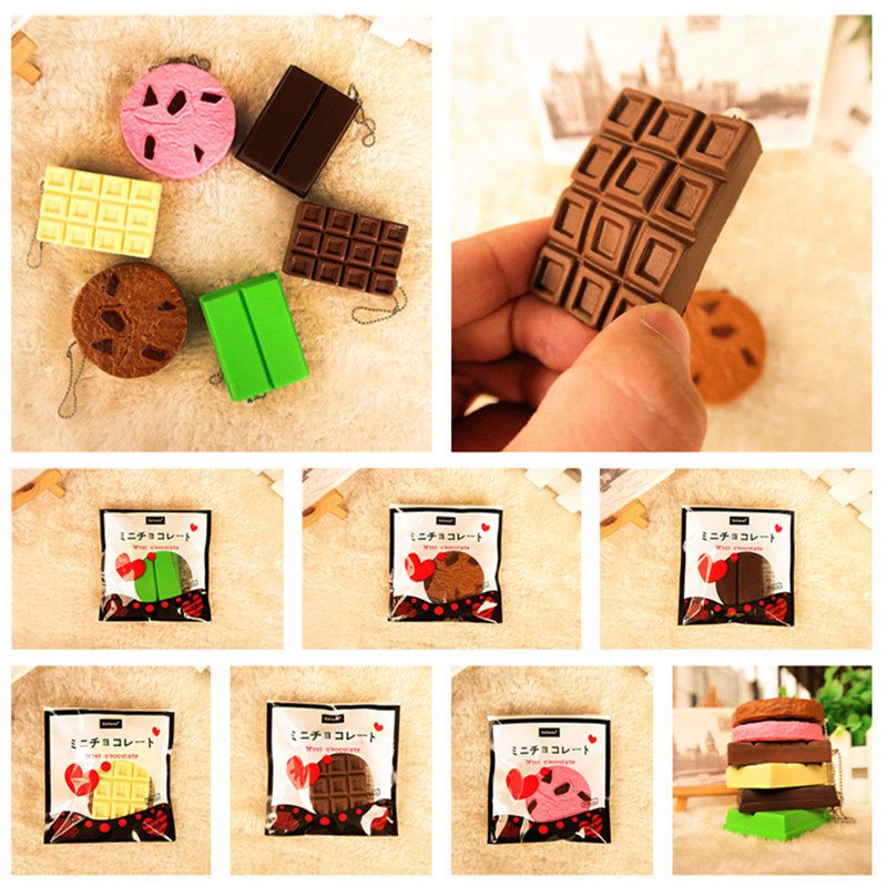 Kawaii Squishy Tag Toys Crack Čokoládová Tyčinka Sušienky Cracker Sound Collection Darčeková Dekoračná Hračka