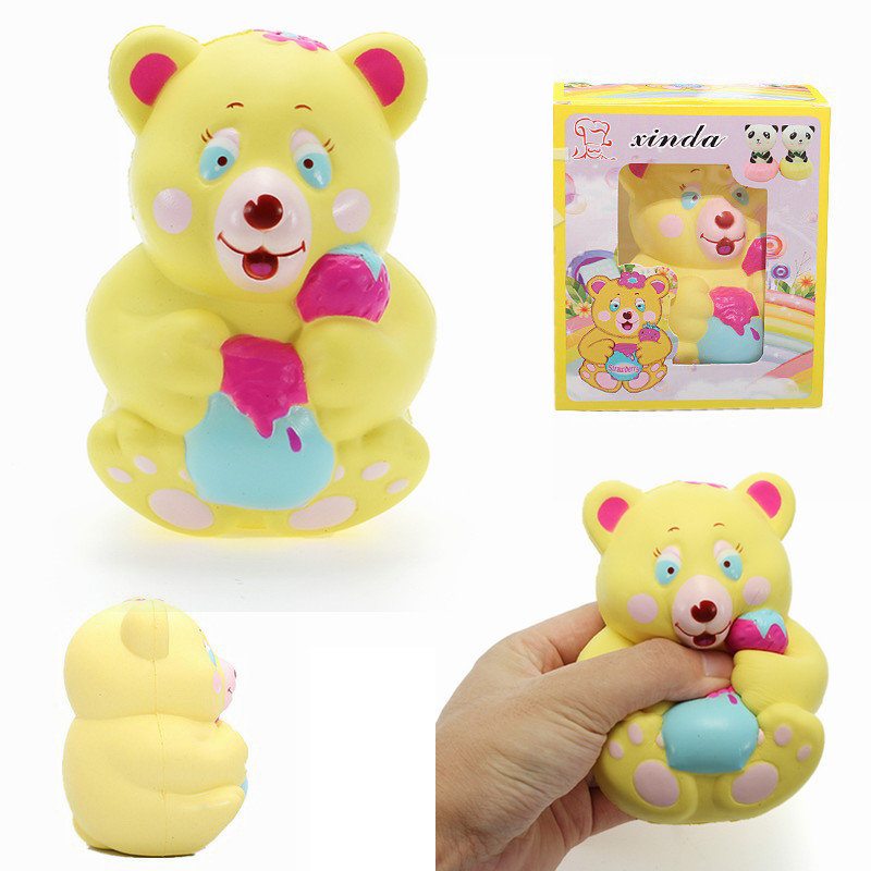 Xinda Squishy Jahodový Medveď Držiaci Medový Hrniec 12 cm Pomaly Stúpajúci S Obalom Kolekcia Darčeková Hračka