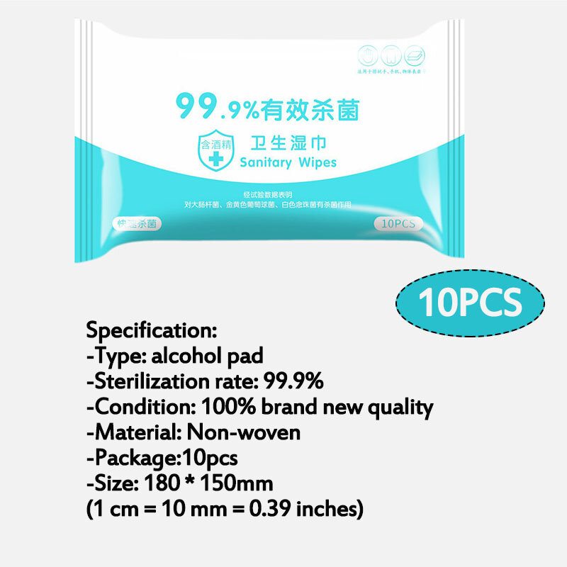 10 Ks Jednorazové Čistiace Vlhčené Obrúsky So 75 % Alkoholom Bezpečnostné Podložky Sterilizačný Čistiaci Papier