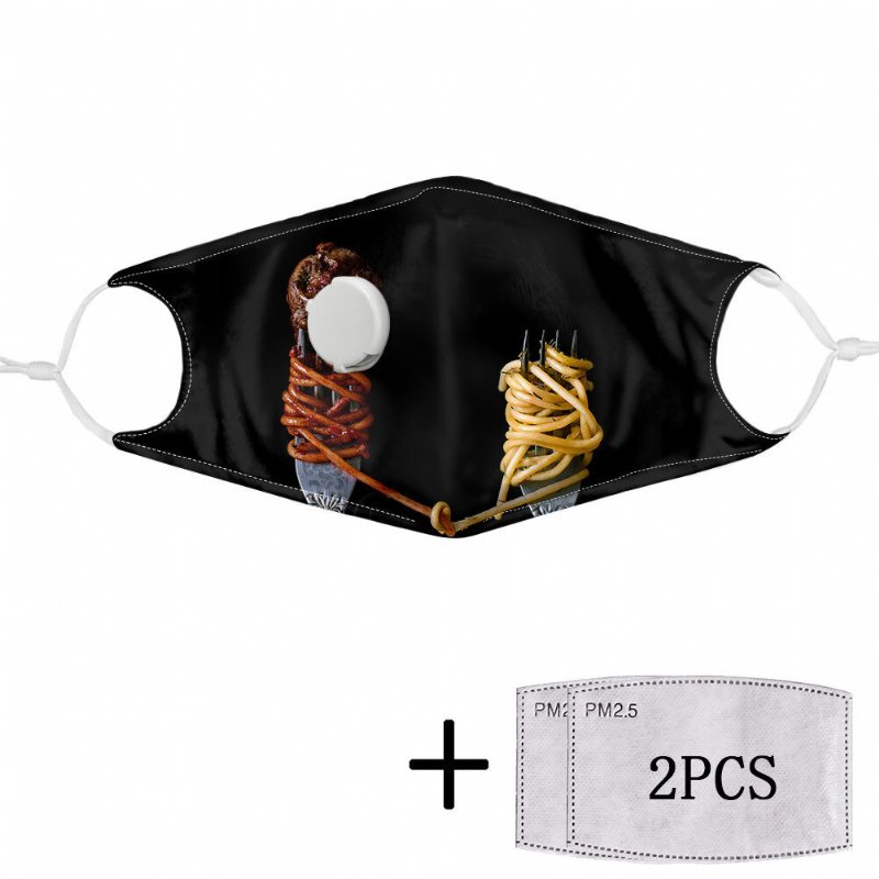 2ks Pm2.5 Filter Food Mask Pattern Prachotesná Maska S Maskou S Dýchacím Ventilom