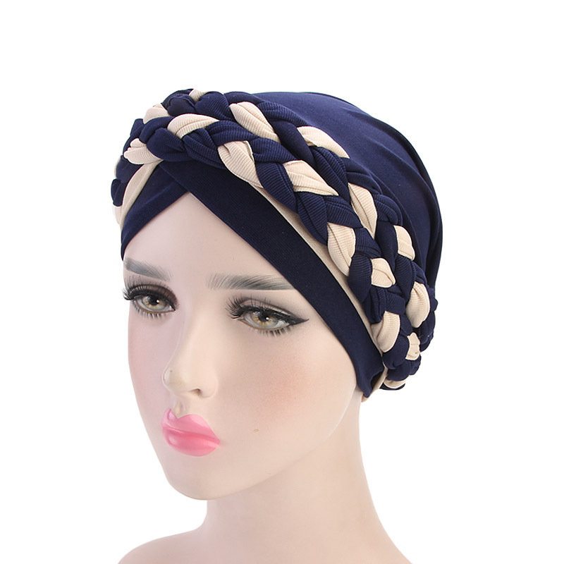 Dámska Mäkká Vyšívaná Čelenka Multicolor Twist Braid Turban Cancer Cap