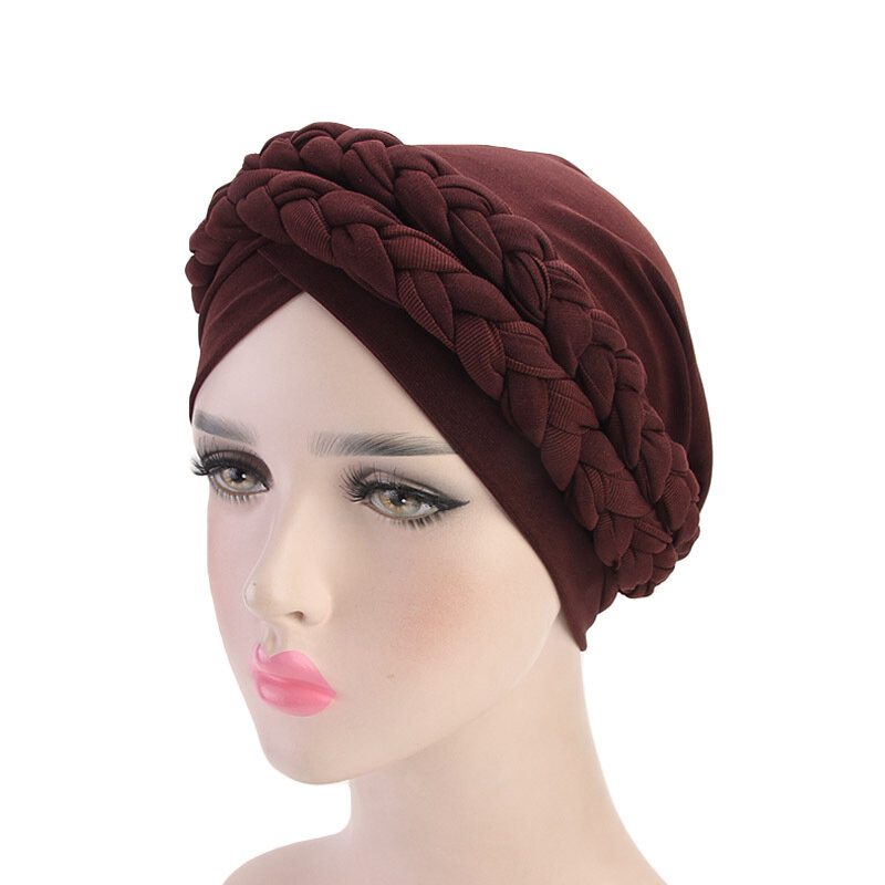 Dámska Mäkká Vyšívaná Čelenka Multicolor Twist Braid Turban Cancer Cap