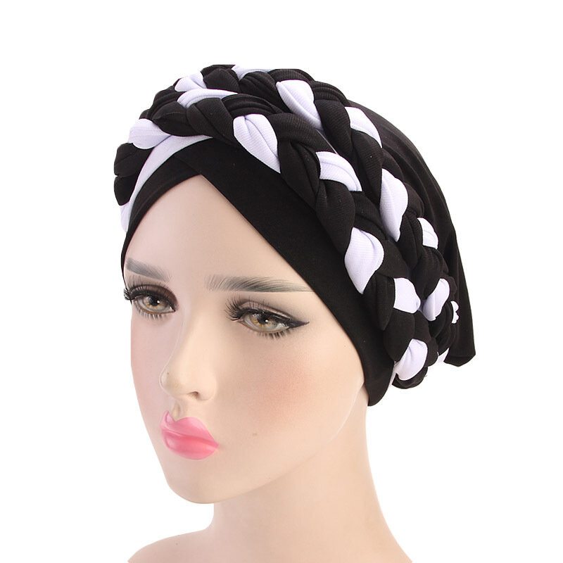 Dámska Mäkká Vyšívaná Čelenka Multicolor Twist Braid Turban Cancer Cap