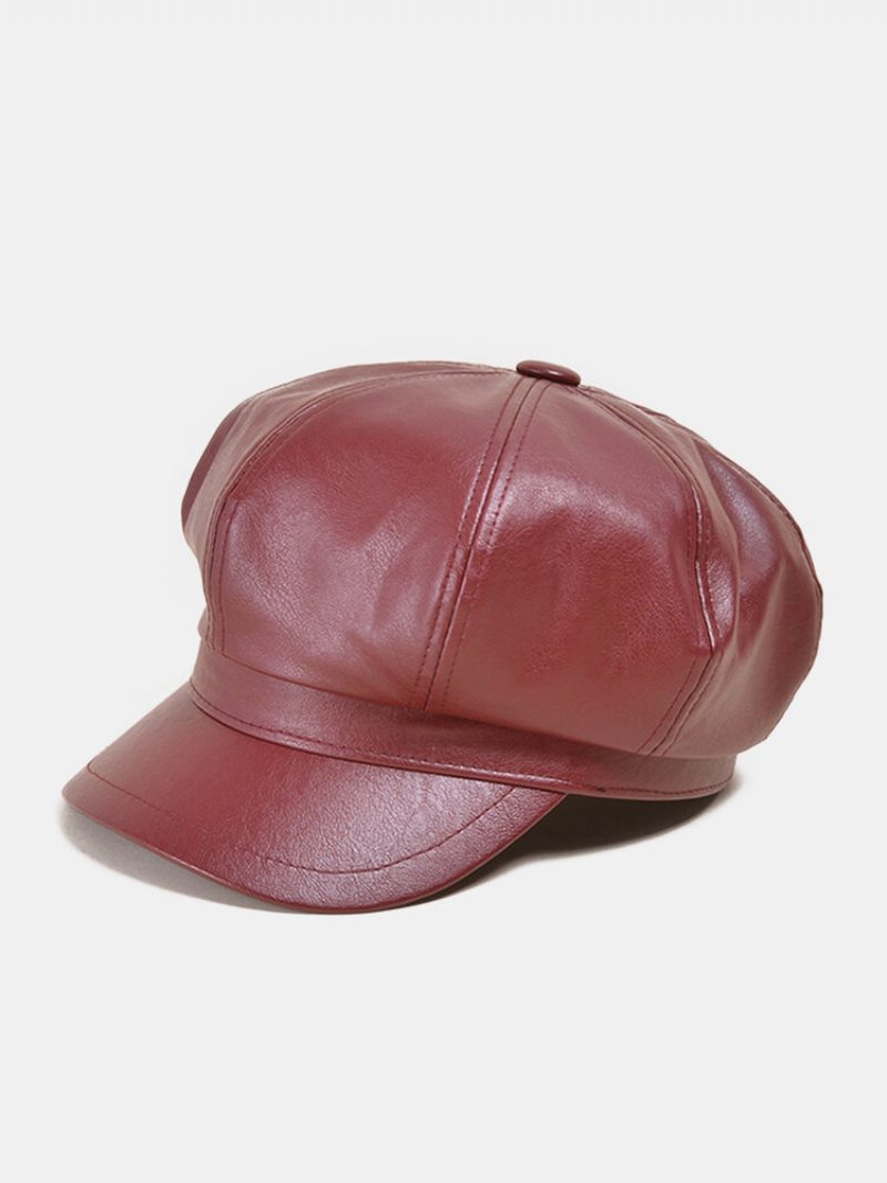 Dámska Umelá Koža Outdoor Retro Ležérny Osemuholníkový Klobúk Baret Flat Cap