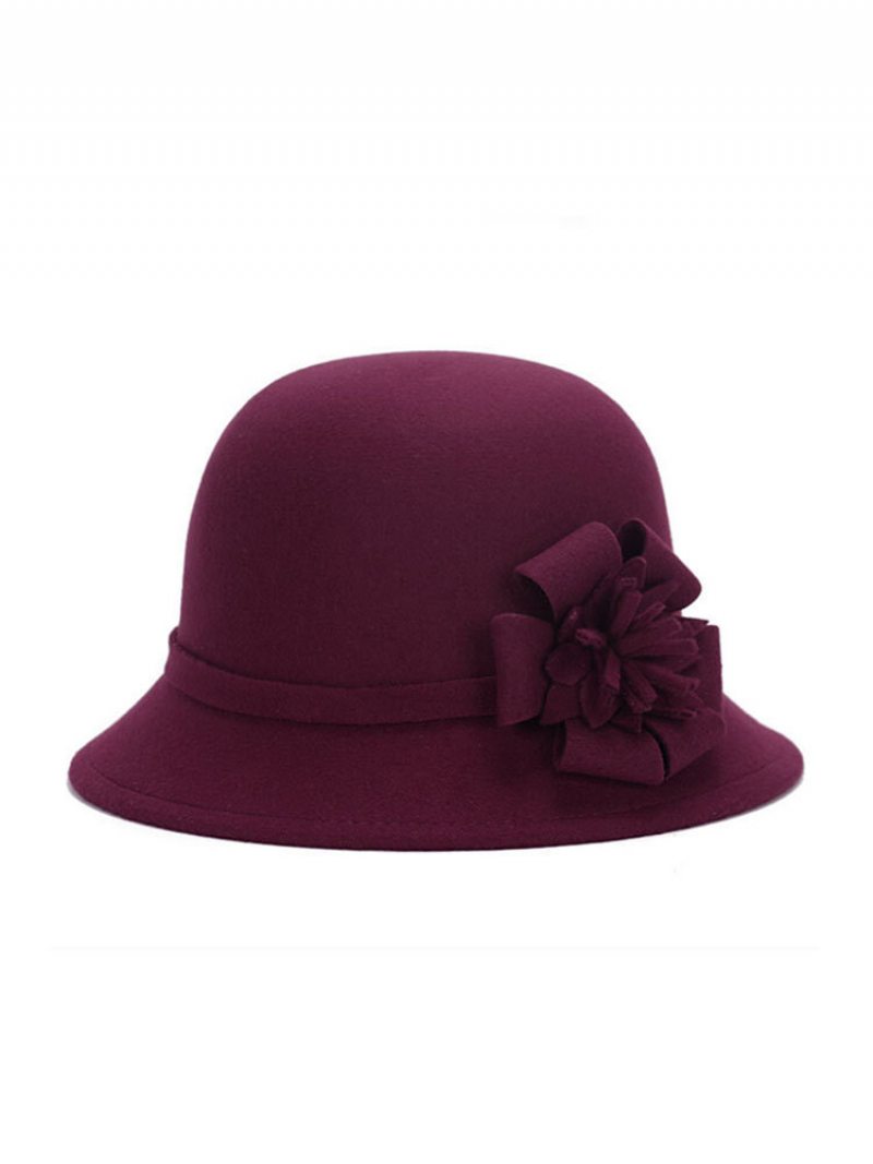 Dámske Vintage Šaty Z Imitácie Vlny Kvetinová Čiapka Teplý Slnečník Cloche Bucket Cap