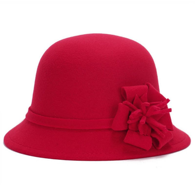 Dámske Vintage Šaty Z Imitácie Vlny Kvetinová Čiapka Teplý Slnečník Cloche Bucket Cap