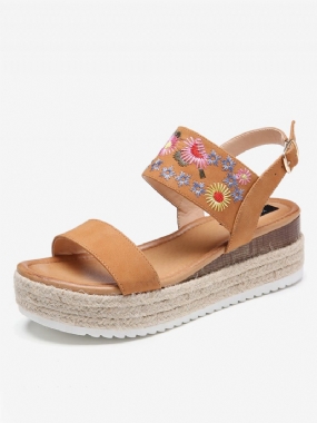 Lostisy Women Flowers Vyšívané Espadrilky S Prackou Na Platforme