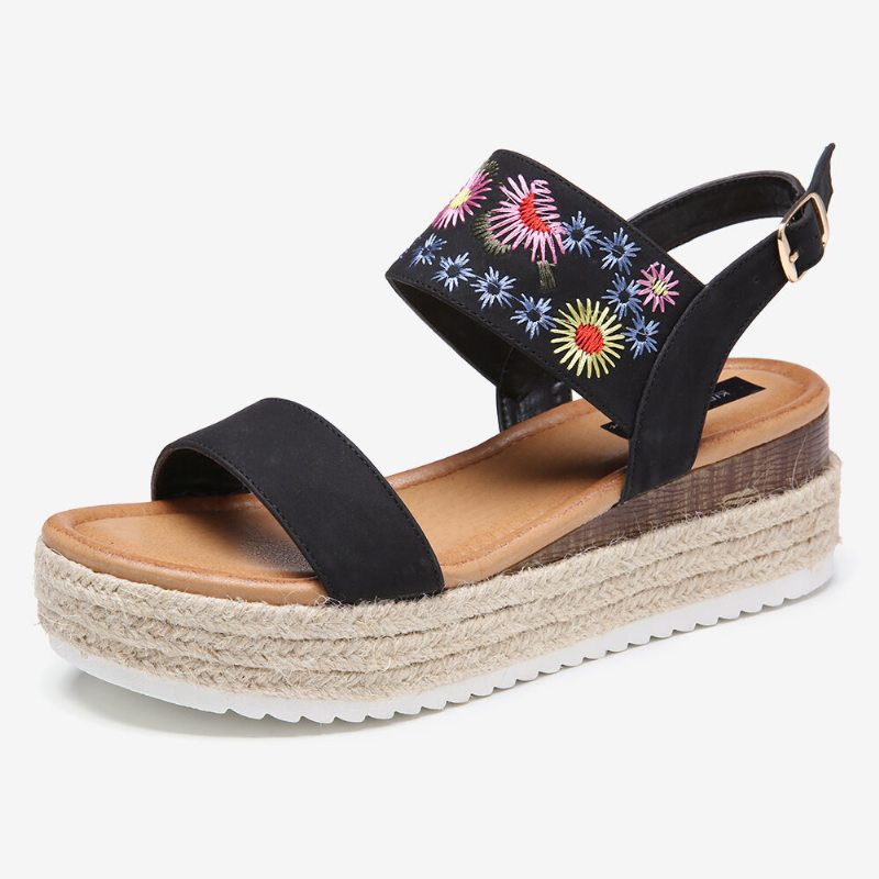 Lostisy Women Flowers Vyšívané Espadrilky S Prackou Na Platforme