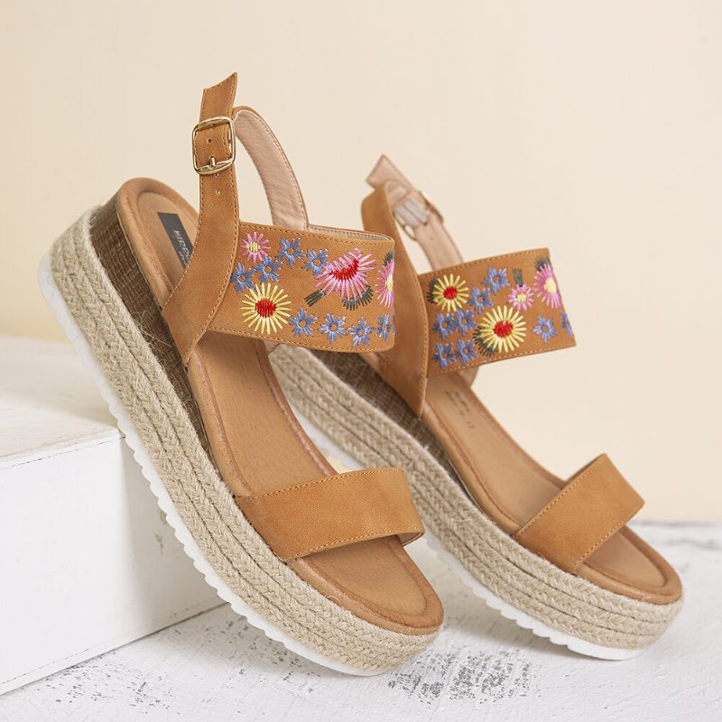 Lostisy Women Flowers Vyšívané Espadrilky S Prackou Na Platforme