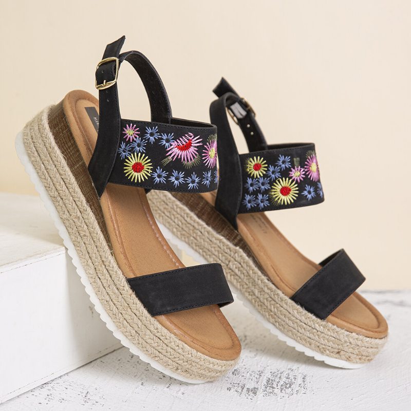 Lostisy Women Flowers Vyšívané Espadrilky S Prackou Na Platforme