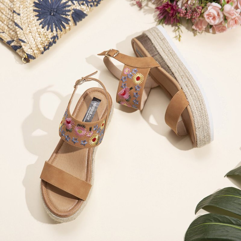 Lostisy Women Flowers Vyšívané Espadrilky S Prackou Na Platforme