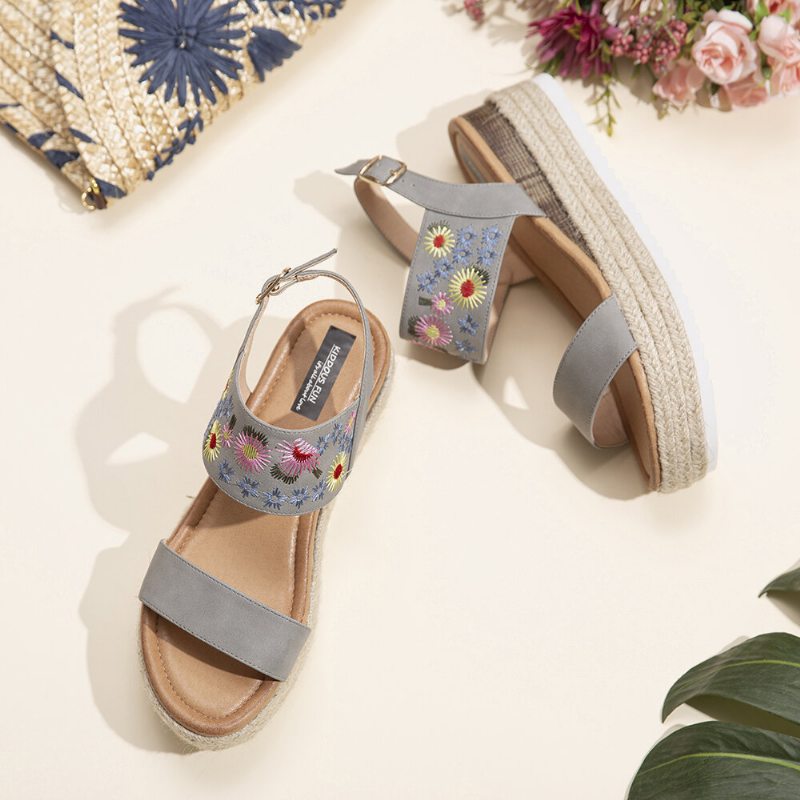 Lostisy Women Flowers Vyšívané Espadrilky S Prackou Na Platforme