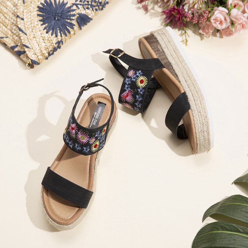 Lostisy Women Flowers Vyšívané Espadrilky S Prackou Na Platforme