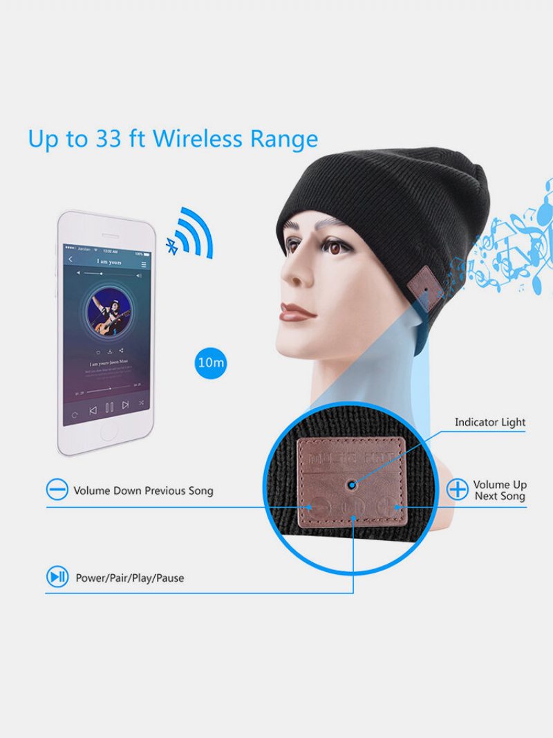 Muži A Ženy Plus Velvet Warm Long Standby Bluetooth 5.0 Bezdrôtové Usb Nabíjanie Hudobná Čiapka Pletená