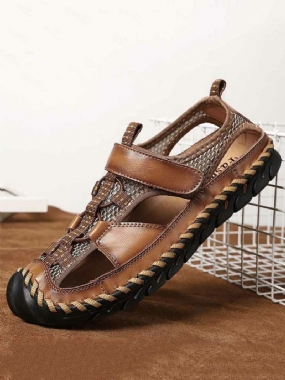 Pánske Kožené Sandále S Uzavretým Ručným Prešívaním Na Špičke