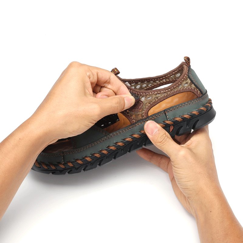 Pánske Kožené Sandále S Uzavretým Ručným Prešívaním Na Špičke