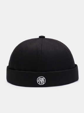 Unisex Bavlna Čínske Výšivky Písmená Oceľ Pečať Vintage Trendy Čiapka Bez Okrajov Landlord Cap Skull Cap