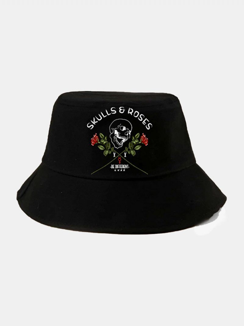 Unisex Bavlna Letters Skull Ružová Potlač Móda Sun Protection Bucket Klobúk