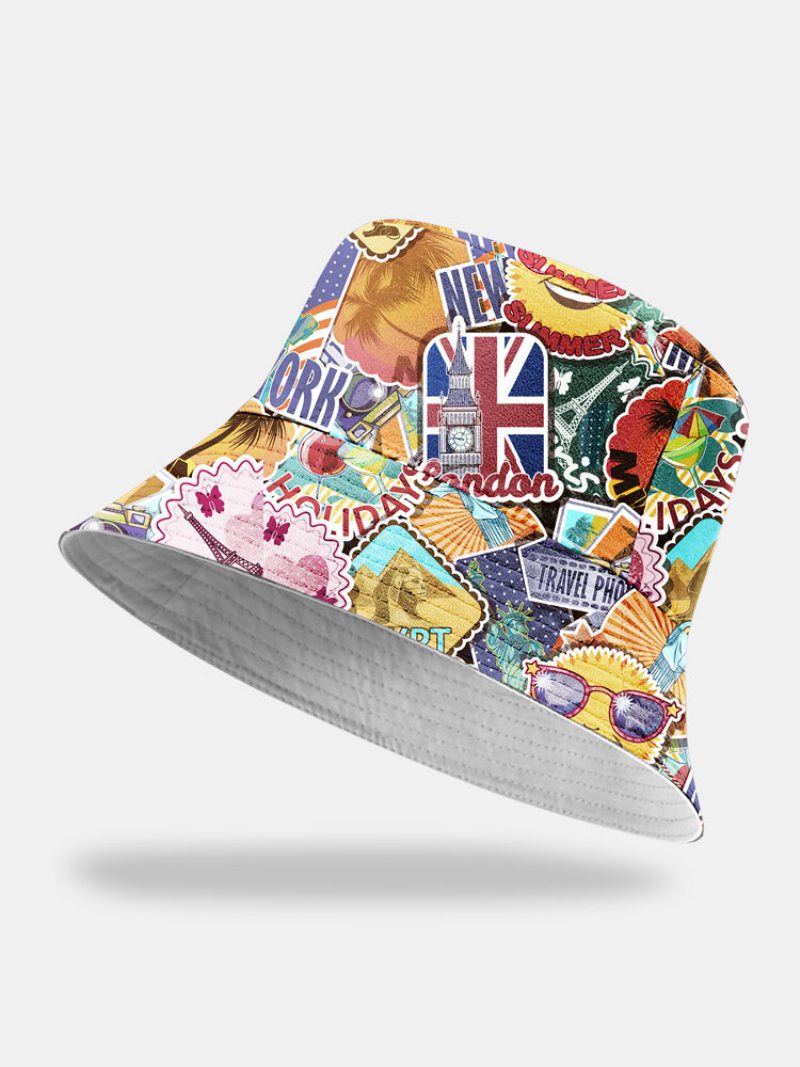 Unisex Bavlnený Vzor Prekrytia Nápisom Móda Street Trend Sunshade Bucket Klobúk