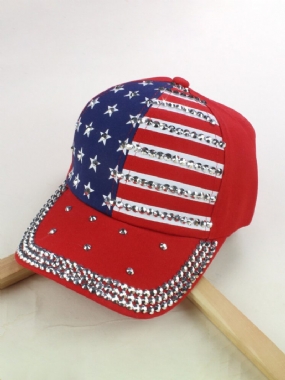 Unisex Bejzbalová Čiapka S Diamantovou Džínsovou Vlajkou American Flag Praný Vonkajší Klobúk Proti Slnku