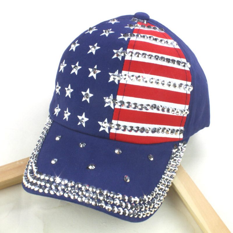 Unisex Bejzbalová Čiapka S Diamantovou Džínsovou Vlajkou American Flag Praný Vonkajší Klobúk Proti Slnku